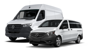 A two Mercedes Benz product car and van.